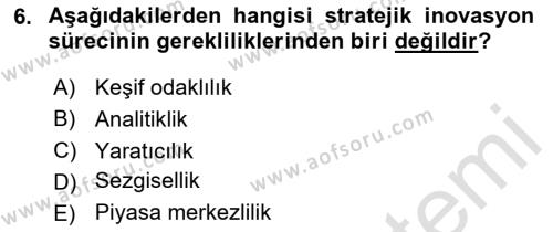 Turizmde Girişimcilik Ve İnovasyon Dersi 2020 - 2021 Yılı Yaz Okulu Sınavı 6. Soru