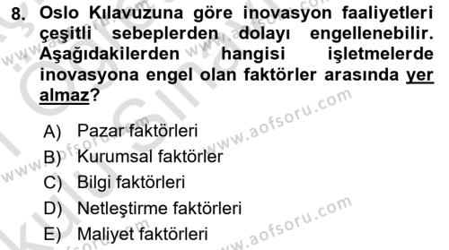 Turizmde Girişimcilik Ve İnovasyon Dersi 2020 - 2021 Yılı Yaz Okulu Sınavı 8. Soru