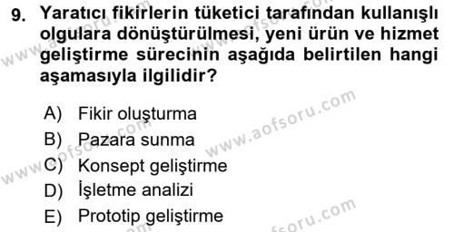 Turizmde Girişimcilik Ve İnovasyon Dersi 2020 - 2021 Yılı Yaz Okulu Sınavı 9. Soru