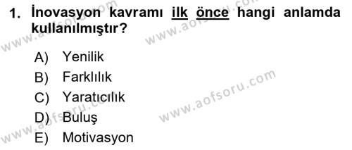 Turizmde Girişimcilik Ve İnovasyon Dersi 2021 - 2022 Yılı (Vize) Ara Sınavı 1. Soru