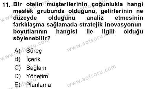 Turizmde Girişimcilik Ve İnovasyon Dersi 2021 - 2022 Yılı (Vize) Ara Sınavı 11. Soru