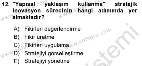 Turizmde Girişimcilik Ve İnovasyon Dersi 2021 - 2022 Yılı (Vize) Ara Sınavı 12. Soru