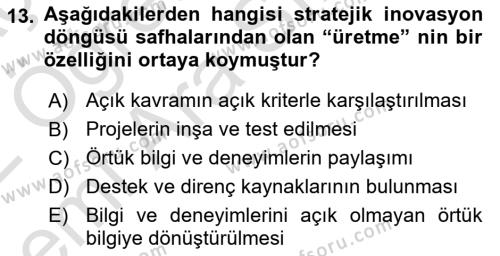 Turizmde Girişimcilik Ve İnovasyon Dersi 2021 - 2022 Yılı (Vize) Ara Sınavı 13. Soru