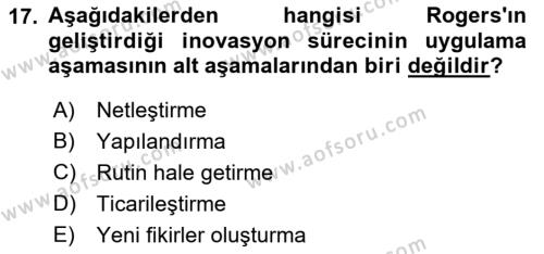 Turizmde Girişimcilik Ve İnovasyon Dersi 2021 - 2022 Yılı (Vize) Ara Sınavı 17. Soru