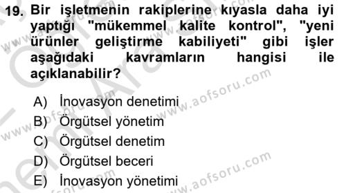 Turizmde Girişimcilik Ve İnovasyon Dersi 2021 - 2022 Yılı (Vize) Ara Sınavı 19. Soru