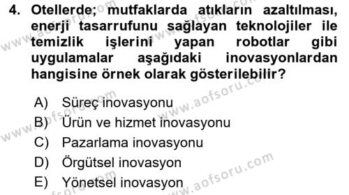 Turizmde Girişimcilik Ve İnovasyon Dersi 2021 - 2022 Yılı (Vize) Ara Sınavı 4. Soru