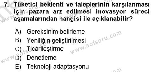 Turizmde Girişimcilik Ve İnovasyon Dersi 2021 - 2022 Yılı (Vize) Ara Sınavı 7. Soru