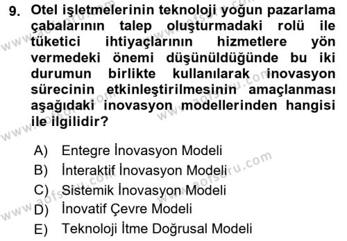 Turizmde Girişimcilik Ve İnovasyon Dersi 2021 - 2022 Yılı (Vize) Ara Sınavı 9. Soru