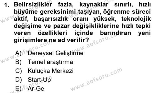 Turizmde Girişimcilik Ve İnovasyon Dersi 2021 - 2022 Yılı (Final) Dönem Sonu Sınavı 1. Soru