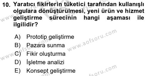 Turizmde Girişimcilik Ve İnovasyon Dersi 2021 - 2022 Yılı (Final) Dönem Sonu Sınavı 10. Soru