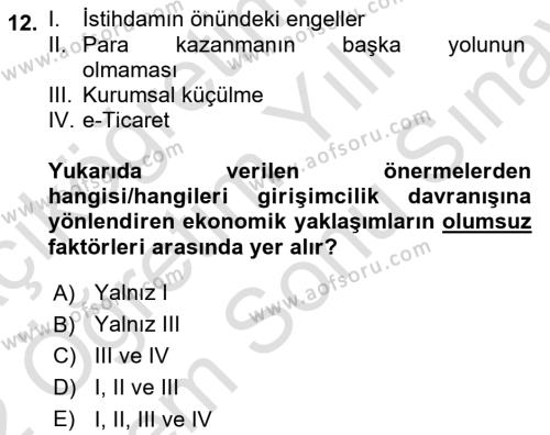 Turizmde Girişimcilik Ve İnovasyon Dersi 2021 - 2022 Yılı (Final) Dönem Sonu Sınavı 12. Soru