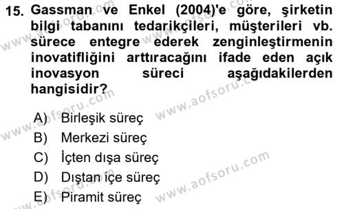 Turizmde Girişimcilik Ve İnovasyon Dersi 2021 - 2022 Yılı (Final) Dönem Sonu Sınavı 15. Soru