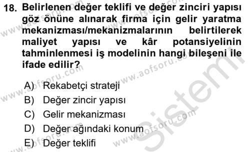 Turizmde Girişimcilik Ve İnovasyon Dersi 2021 - 2022 Yılı (Final) Dönem Sonu Sınavı 18. Soru