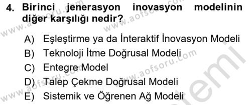 Turizmde Girişimcilik Ve İnovasyon Dersi 2021 - 2022 Yılı (Final) Dönem Sonu Sınavı 4. Soru