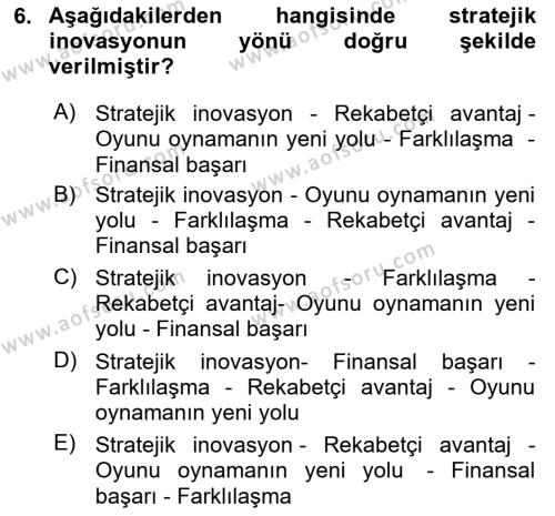 Turizmde Girişimcilik Ve İnovasyon Dersi 2021 - 2022 Yılı (Final) Dönem Sonu Sınavı 6. Soru