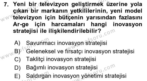 Turizmde Girişimcilik Ve İnovasyon Dersi 2021 - 2022 Yılı (Final) Dönem Sonu Sınavı 7. Soru