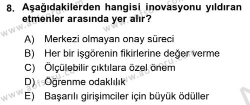 Turizmde Girişimcilik Ve İnovasyon Dersi 2021 - 2022 Yılı (Final) Dönem Sonu Sınavı 8. Soru