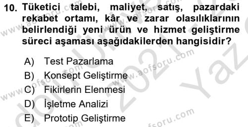 Turizmde Girişimcilik Ve İnovasyon Dersi 2021 - 2022 Yılı Yaz Okulu Sınavı 10. Soru