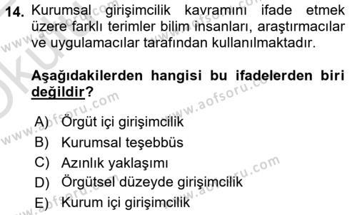 Turizmde Girişimcilik Ve İnovasyon Dersi 2021 - 2022 Yılı Yaz Okulu Sınavı 14. Soru