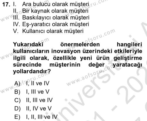 Turizmde Girişimcilik Ve İnovasyon Dersi 2021 - 2022 Yılı Yaz Okulu Sınavı 17. Soru