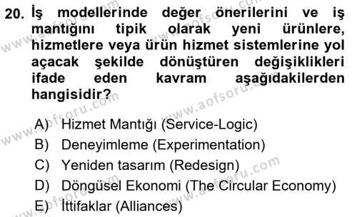 Turizmde Girişimcilik Ve İnovasyon Dersi 2021 - 2022 Yılı Yaz Okulu Sınavı 20. Soru