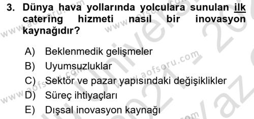 Turizmde Girişimcilik Ve İnovasyon Dersi 2021 - 2022 Yılı Yaz Okulu Sınavı 3. Soru