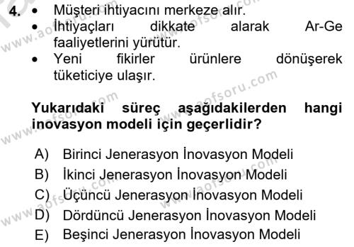 Turizmde Girişimcilik Ve İnovasyon Dersi 2021 - 2022 Yılı Yaz Okulu Sınavı 4. Soru