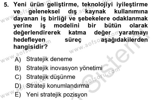 Turizmde Girişimcilik Ve İnovasyon Dersi 2021 - 2022 Yılı Yaz Okulu Sınavı 5. Soru