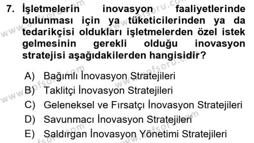 Turizmde Girişimcilik Ve İnovasyon Dersi 2021 - 2022 Yılı Yaz Okulu Sınavı 7. Soru