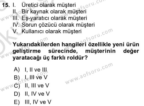 Turizmde Girişimcilik Ve İnovasyon Dersi 2022 - 2023 Yılı Yaz Okulu Sınavı 15. Soru