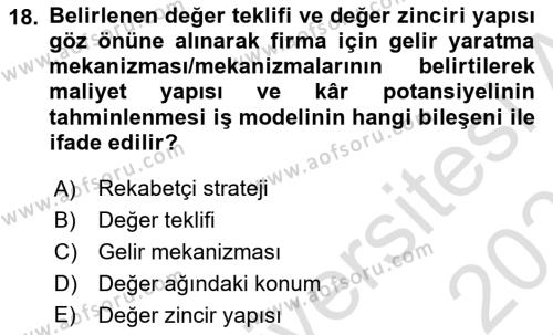 Turizmde Girişimcilik Ve İnovasyon Dersi 2022 - 2023 Yılı Yaz Okulu Sınavı 18. Soru