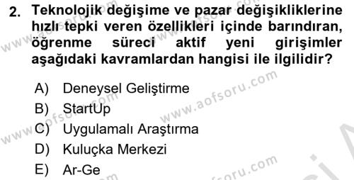 Turizmde Girişimcilik Ve İnovasyon Dersi 2022 - 2023 Yılı Yaz Okulu Sınavı 2. Soru