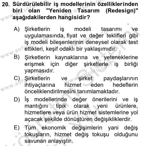 Turizmde Girişimcilik Ve İnovasyon Dersi 2022 - 2023 Yılı Yaz Okulu Sınavı 20. Soru