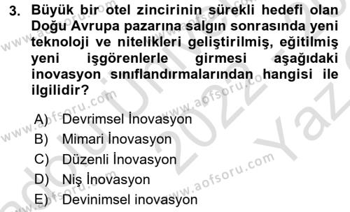 Turizmde Girişimcilik Ve İnovasyon Dersi 2022 - 2023 Yılı Yaz Okulu Sınavı 3. Soru