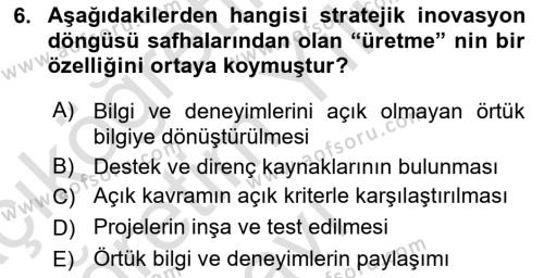 Turizmde Girişimcilik Ve İnovasyon Dersi 2022 - 2023 Yılı Yaz Okulu Sınavı 6. Soru