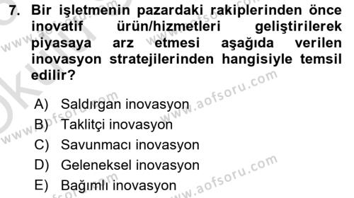 Turizmde Girişimcilik Ve İnovasyon Dersi 2022 - 2023 Yılı Yaz Okulu Sınavı 7. Soru