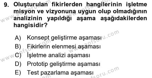 Turizmde Girişimcilik Ve İnovasyon Dersi 2022 - 2023 Yılı Yaz Okulu Sınavı 9. Soru