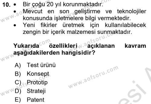 Turizmde Girişimcilik Ve İnovasyon Dersi 2023 - 2024 Yılı (Final) Dönem Sonu Sınavı 10. Soru