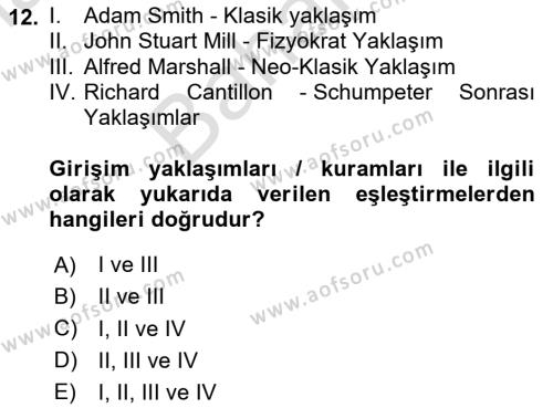 Turizmde Girişimcilik Ve İnovasyon Dersi 2023 - 2024 Yılı (Final) Dönem Sonu Sınavı 12. Soru