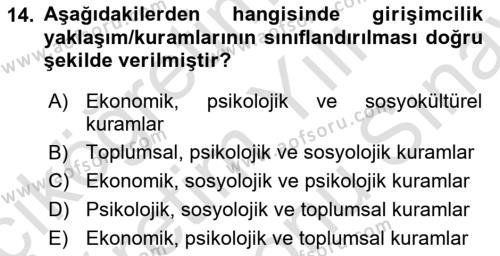 Turizmde Girişimcilik Ve İnovasyon Dersi 2023 - 2024 Yılı (Final) Dönem Sonu Sınavı 14. Soru