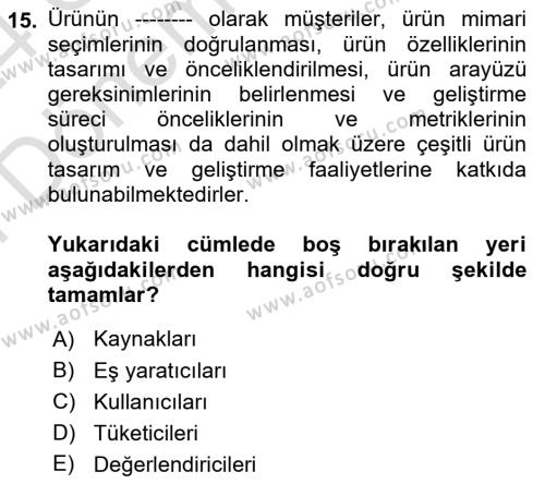 Turizmde Girişimcilik Ve İnovasyon Dersi 2023 - 2024 Yılı (Final) Dönem Sonu Sınavı 15. Soru