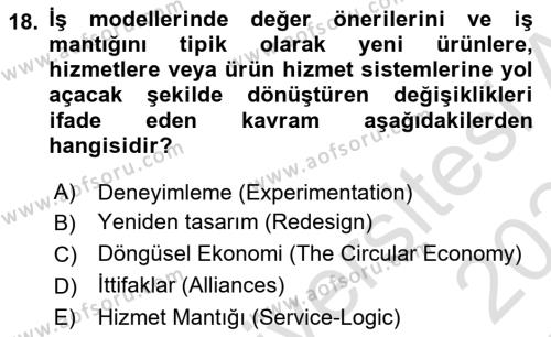 Turizmde Girişimcilik Ve İnovasyon Dersi 2023 - 2024 Yılı (Final) Dönem Sonu Sınavı 18. Soru