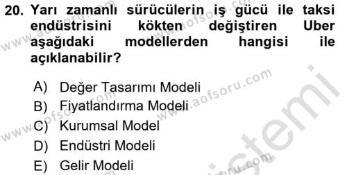 Turizmde Girişimcilik Ve İnovasyon Dersi 2023 - 2024 Yılı (Final) Dönem Sonu Sınavı 20. Soru