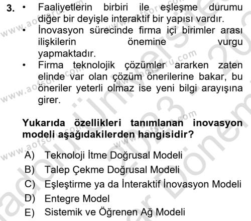 Turizmde Girişimcilik Ve İnovasyon Dersi 2023 - 2024 Yılı (Final) Dönem Sonu Sınavı 3. Soru