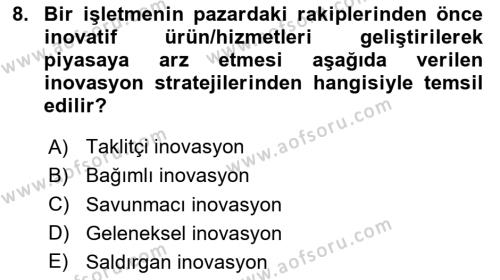 Turizmde Girişimcilik Ve İnovasyon Dersi 2023 - 2024 Yılı (Final) Dönem Sonu Sınavı 8. Soru