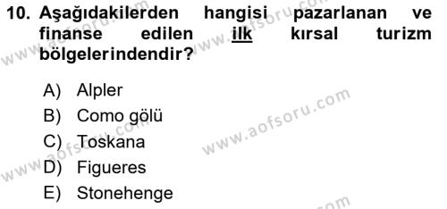 Kırsal Turizm Ve Kalkınma Dersi 2020 - 2021 Yılı Yaz Okulu Sınavı 10. Soru