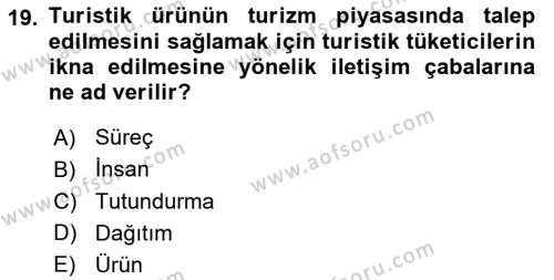 Kırsal Turizm Ve Kalkınma Dersi 2020 - 2021 Yılı Yaz Okulu Sınavı 19. Soru