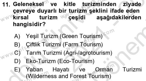 Kırsal Turizm Ve Kalkınma Dersi 2021 - 2022 Yılı (Final) Dönem Sonu Sınavı 11. Soru