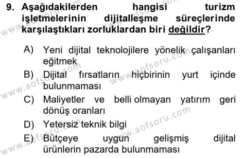 Dijital Turizm Dersi 2020 - 2021 Yılı Yaz Okulu Sınavı 9. Soru