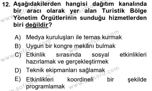 Kongre ve Etkinlik Yönetimi Dersi 2015 - 2016 Yılı (Vize) Ara Sınavı 12. Soru